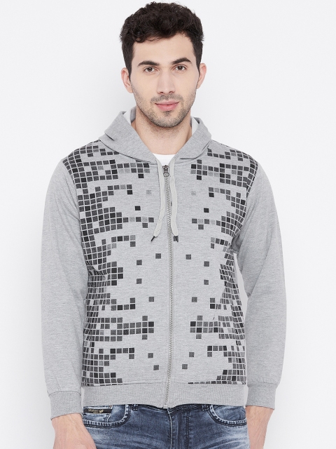 

VIMAL JONNEY Men Grey Melange Printed Hooded Sweatshirt