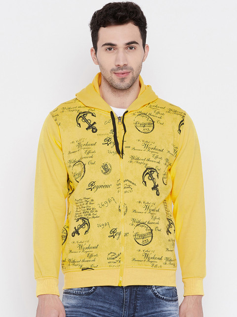 

VIMAL JONNEY Men Yellow Printed Hooded Sweatshirt