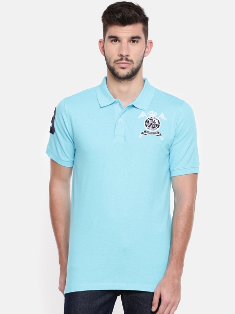 

Chennis Men Turquoise Blue Solid Polo Collar T-shirt