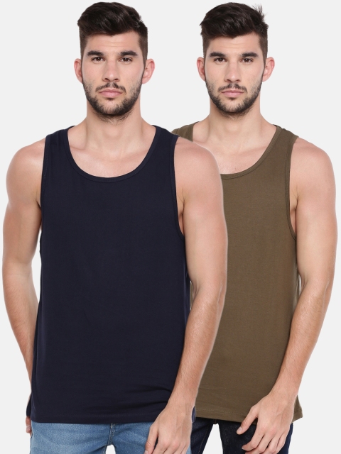 

Chennis Men Pack Of 2 Solid Scoop Neck T-shirts, Navy blue