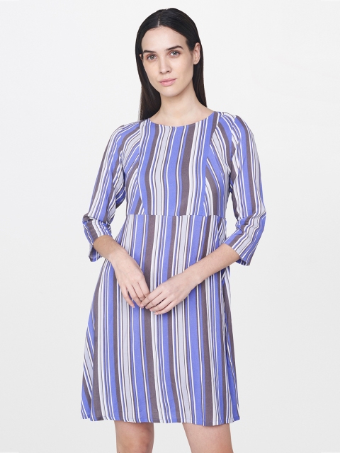 

AND Women Violet Striped Fit and Flare Dress