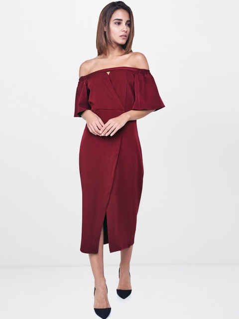 

AND Women Burgundy Solid Empire Dress
