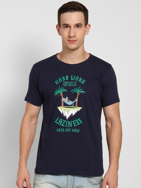 

Tantra Men Navy Blue Printed Round Neck T-shirt