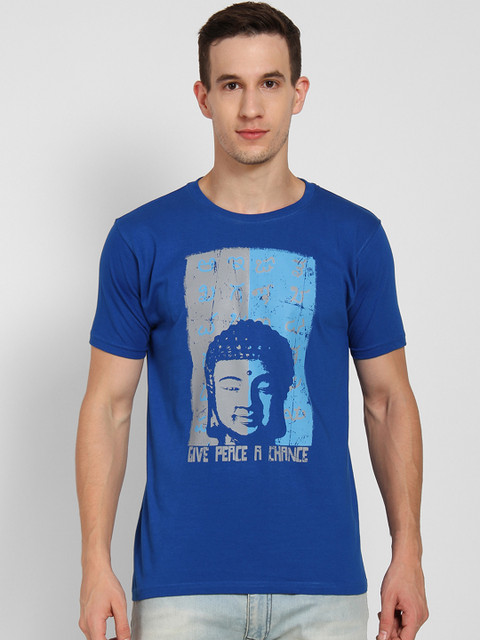 

Tantra Men Blue Printed Round Neck T-shirt
