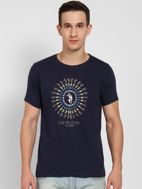 

Tantra Men Navy Blue Printed Round Neck T-shirt