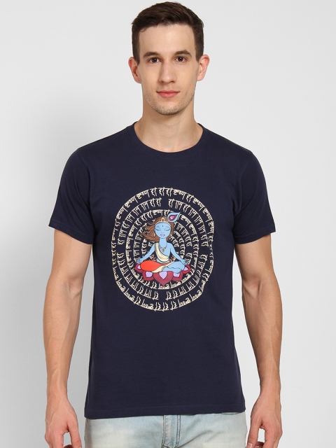 

Tantra Men Navy Blue Printed Round Neck T-shirt