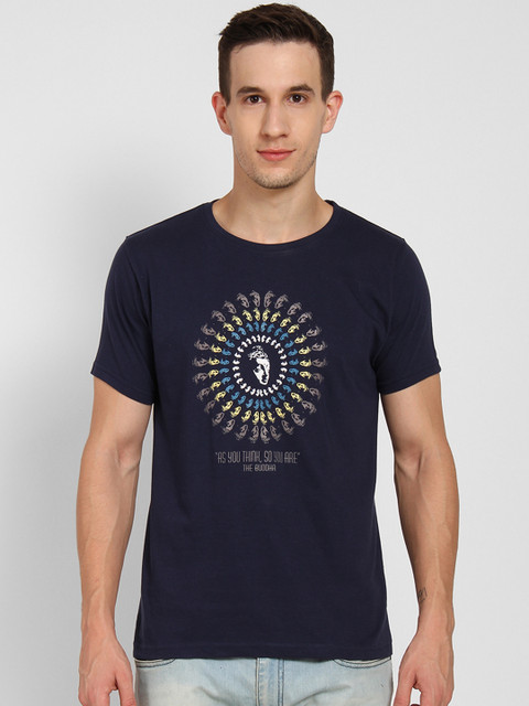 

Tantra Men Navy Blue Printed Round Neck T-shirt
