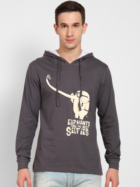 

Tantra Men Grey Printed Hood T-shirt