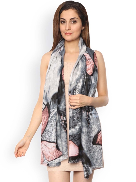 

FabSeasons Grey & Peach-Coloured Printed Scarf