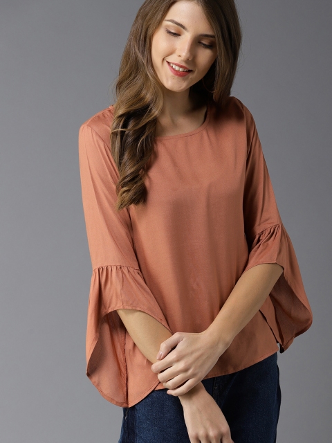 

HERE&NOW Women Peach-Coloured Solid Top