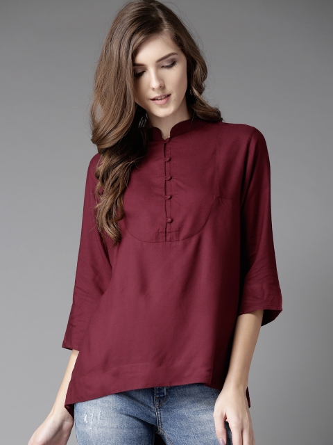 

HERE&NOW Women Maroon Solid Shirt Style Top