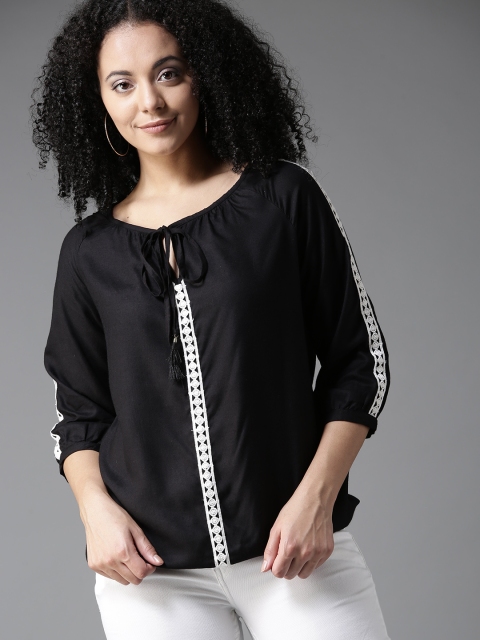

HERE&NOW Women Black Solid Blouson Top