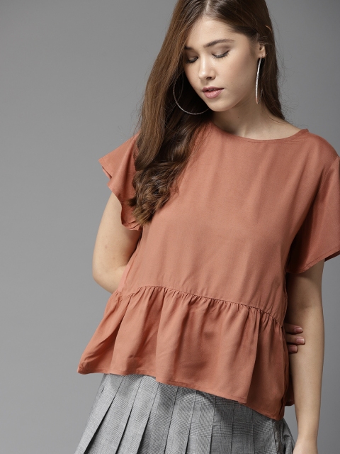 

HERE&NOW Women Peach-Coloured Solid Top