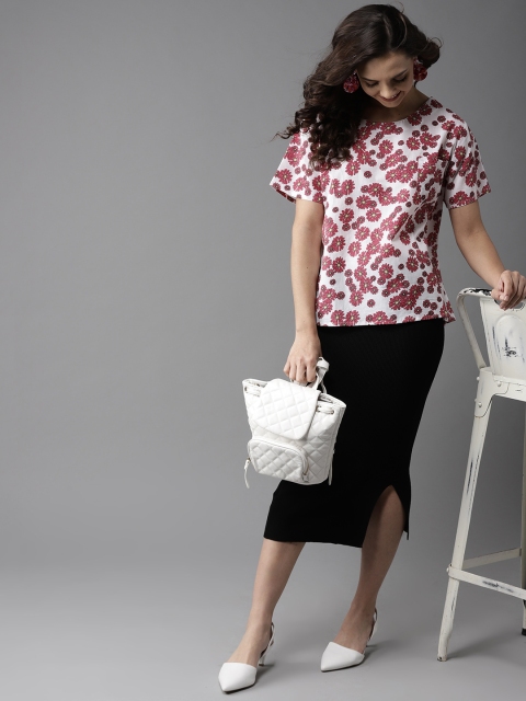 

HERE&NOW Women White & Pink Printed Top