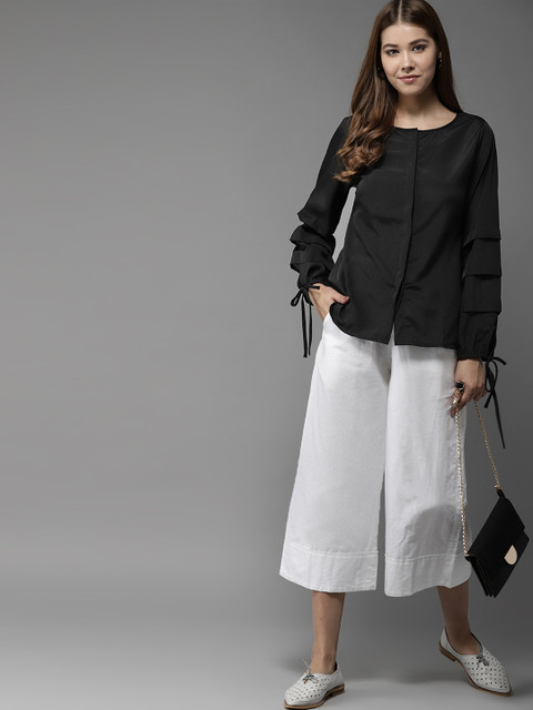 

HERE&NOW Women Black Solid Shirt Style Top