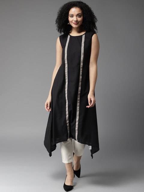 

HERE&NOW Women Black Solid Asymmetric A-Line Kurta