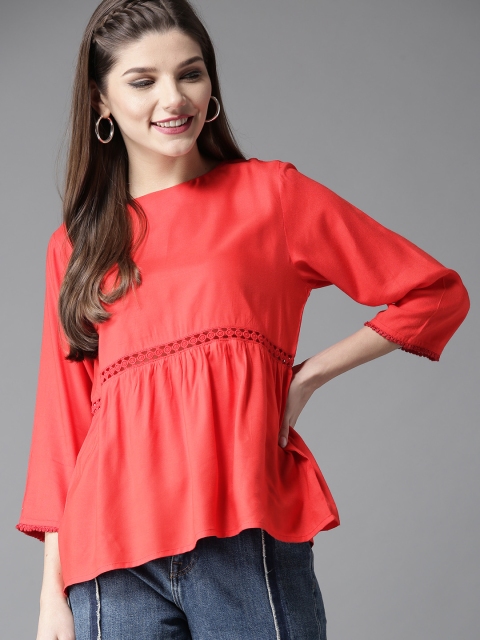 

HERE&NOW Women Red Solid Styled Back Top