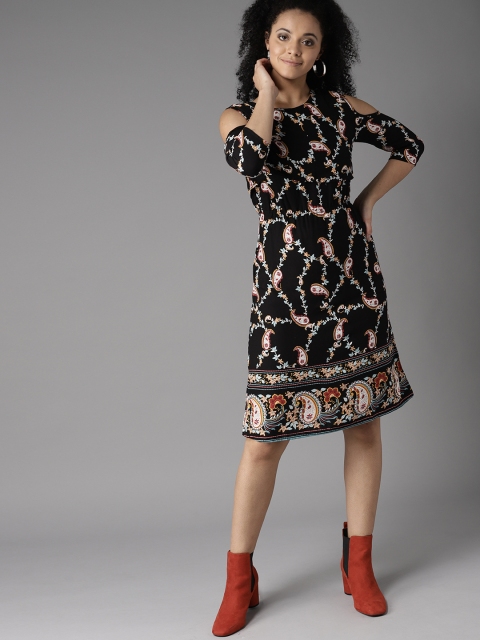 

HERE&NOW Women Black & White Printed A-Line Dress