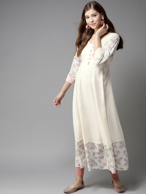 

HERE&NOW Women Off-White A-Line Kurta with Printed Detail