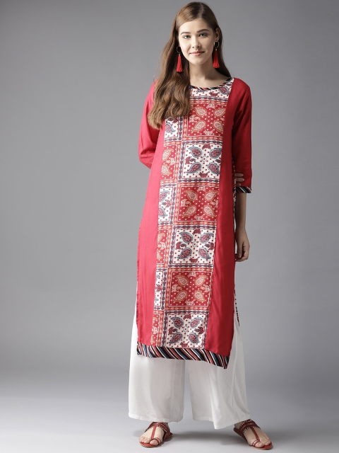 

HERE&NOW Women Red & White Printed Straight Kurta