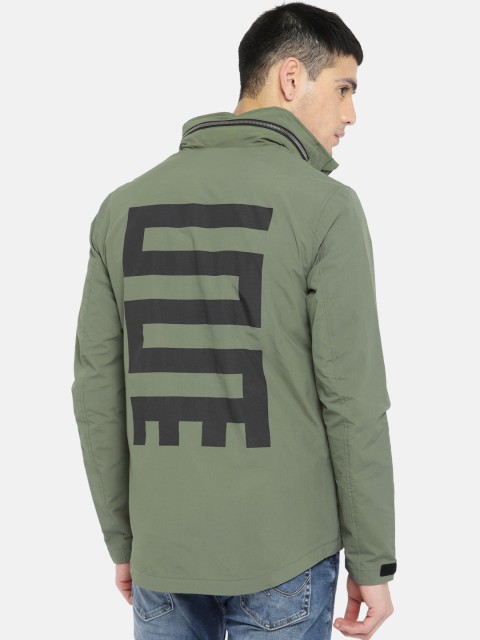 

Jack & Jones Men Olive Green Printed Tailored Jacket with Concealed Hood