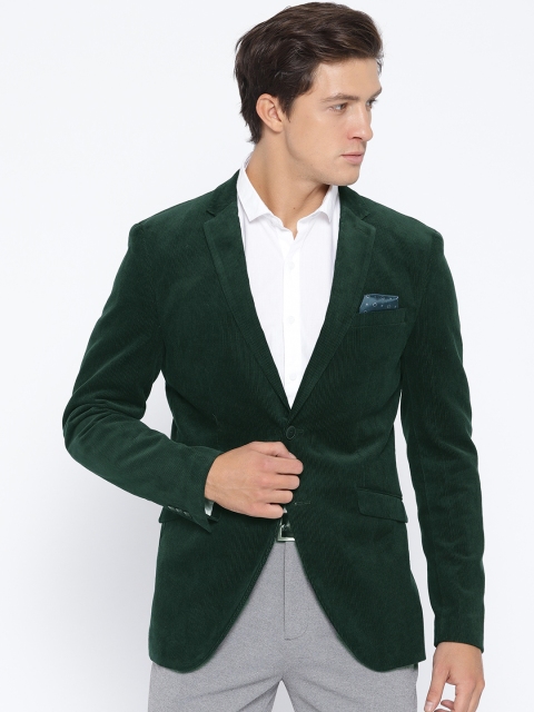 

Jack & Jones Men Green Single-Breasted Corduroy Smart Casual Blazer