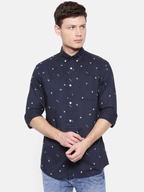 

Jack & Jones Men Navy Blue Slim Fit Printed Casual Shirt