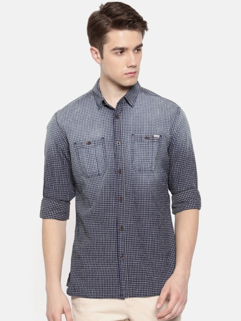 

Jack & Jones Men Navy Blue & White Regular Fit Checked Casual Shirt