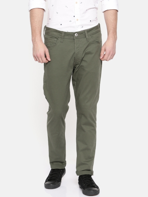 

Jack & Jones Men Olive Green Tim Slim Fit Solid Chinos