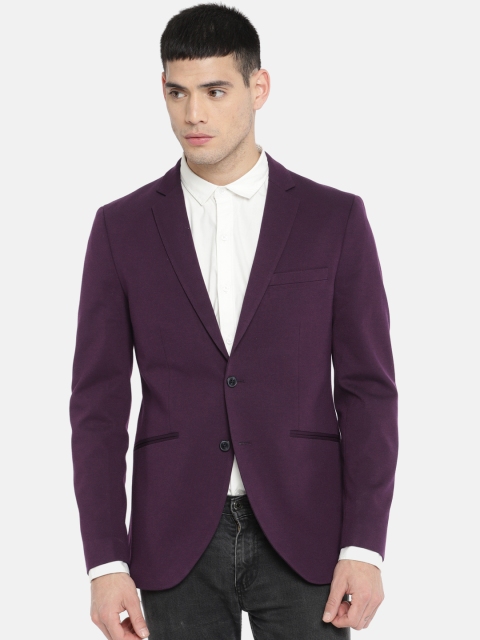 

Jack & Jones Men Navy Blue Single-Breasted Formal Blazer, Purple