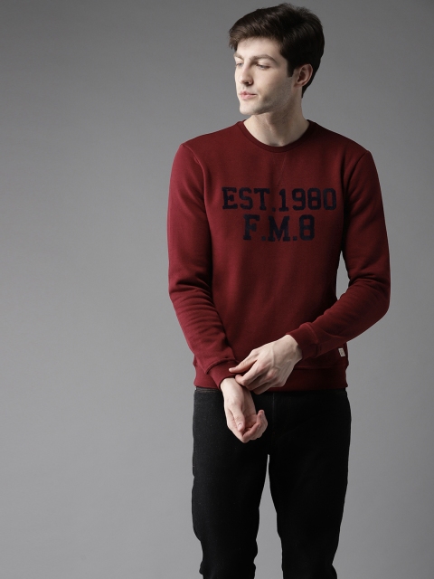 

Flying Machine Men Maroon Solid Sweatshirt