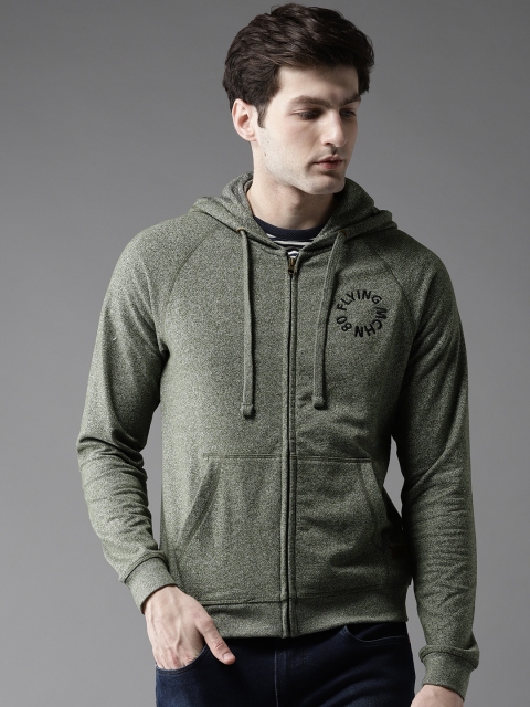 

Flying Machine Men Olive Green Solid Sweatshirt
