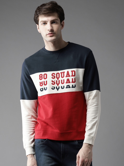 

Flying Machine Men Navy Blue & Off-White Colourblocked Sweatshirt