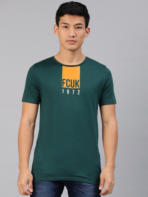 

French Connection Men Green Printed Round Neck T-shirt
