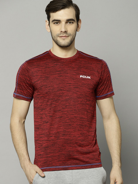 

French Connection Men Maroon Solid Round Neck T-shirt