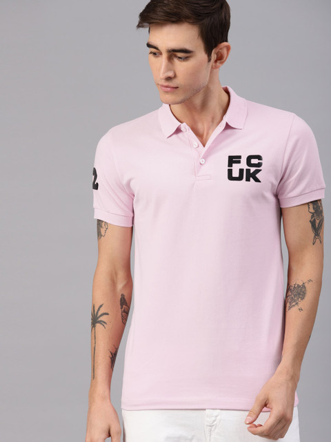

French Connection Men Pink Solid Polo Collar T-shirt