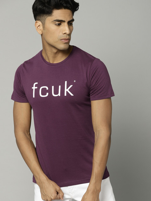 

French Connection Men Purple Printed Round Neck T-shirt