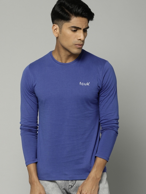 

French Connection Men Blue Solid Round Neck T-shirt