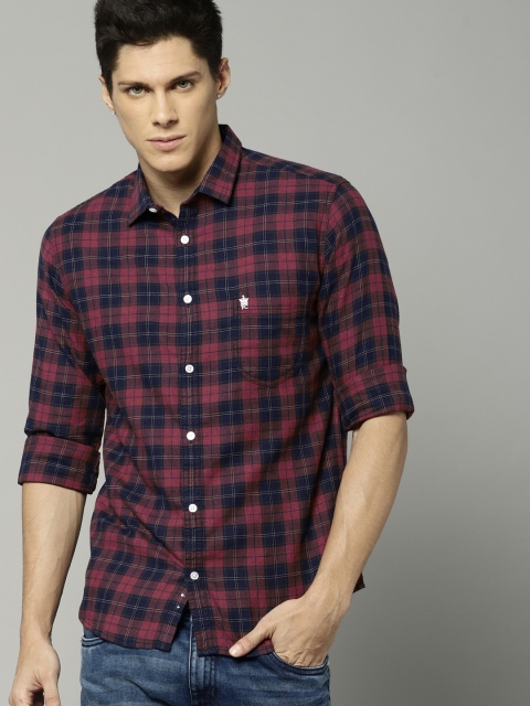 

French Connection Men Red & Navy Slim Fit Checked Casual Shirt