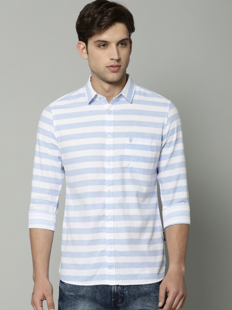 

French Connection Men Blue & White Slim Fit Striped Casual Shirt