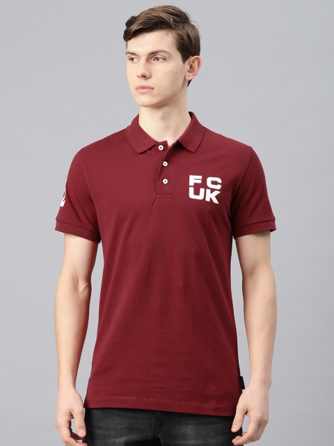 

French Connection Men Maroon Solid Slim Fit Polo Collar T-shirt