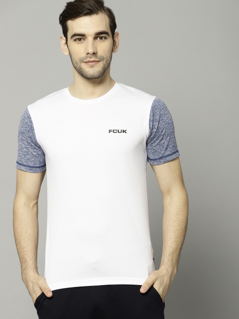

French Connection Men White Solid Round Neck T-shirt