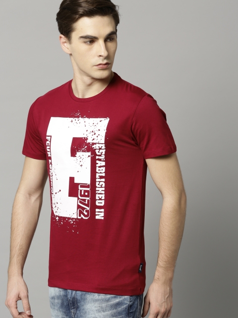 

French Connection Men Maroon Printed Round Neck T-shirt
