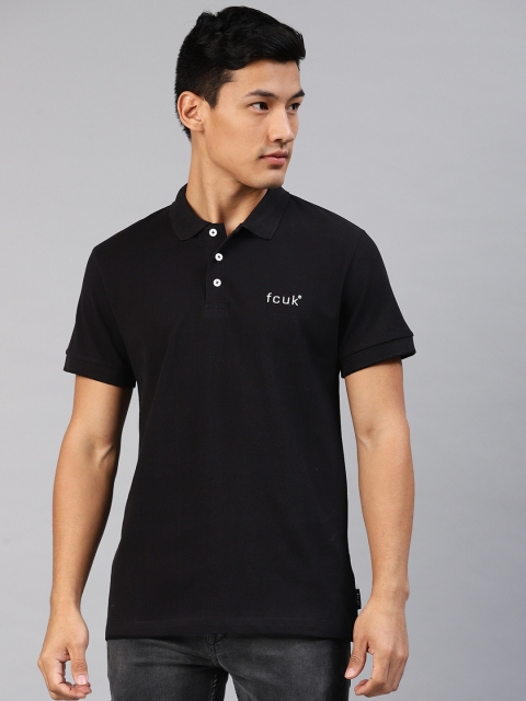 

French Connection Men Black Solid Polo Collar T-shirt