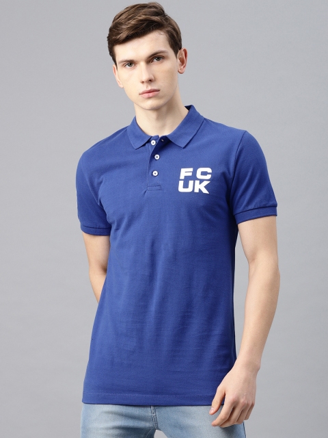 

French Connection Men Blue Solid Polo Collar T-shirt