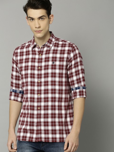 

French Connection Men Maroon & White Slim Fit Checked Casual Shirt