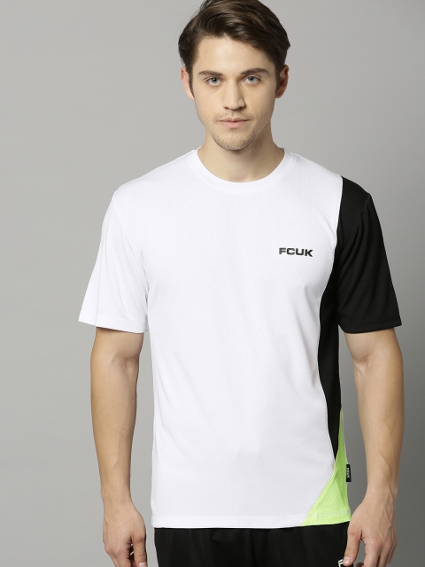 

French Connection Men White Colourblocked Round Neck T-shirt
