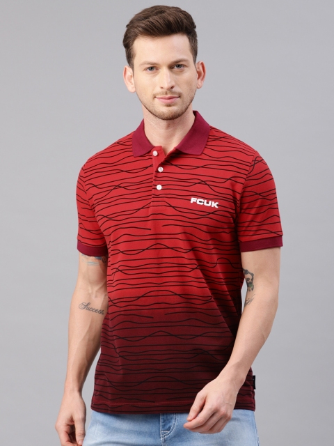 

French Connection Men Red Printed Polo Collar T-shirt