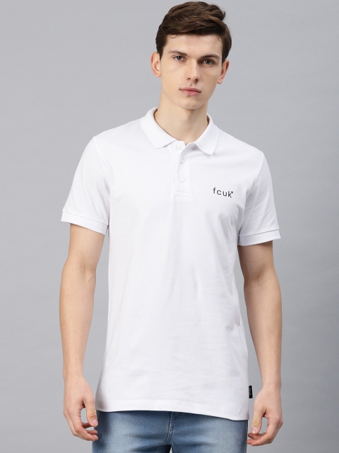 

French Connection Men White Solid Slim Fit Polo Collar T-shirt