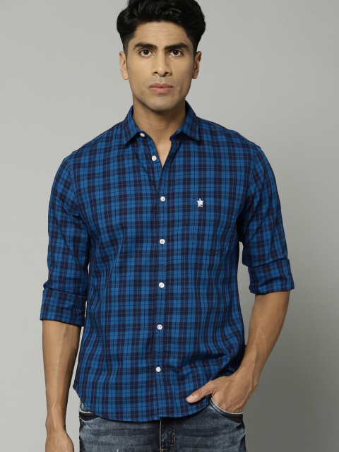

French Connection Men Blue Slim Fit Checked Casual Shirt